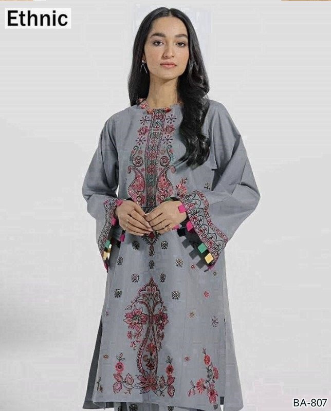 Winter Collection Mix Dhanak Embroidered 2 Piece Suit Front and Sleeves Full Embriodry Dyed Trouser